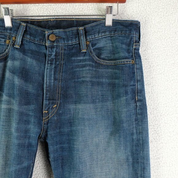 Levis 513 Jeans Mens 36X30 Blue Slim Straight Stone Wash Whiskers Stretch - Picture 2 of 11
